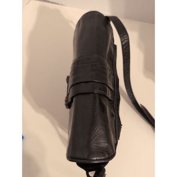 Vintage Sharif Black Reptile Embossed Leather Crossbody‎ Bag - Picture 14 of 16